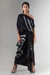 Nupur Kanoi_Black Bamberg Satin Asymmetric Shibori Draped Skirt And Top Set _Online_at_Aza_Fashions