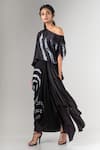 Buy_Nupur Kanoi_Black Bamberg Satin Asymmetric Shibori Draped Skirt And Top Set _Online_at_Aza_Fashions