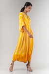 Buy_Nupur Kanoi_Yellow Crepe V Neck Shibori Draped Jumpsuit _Online_at_Aza_Fashions