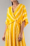 Shop_Nupur Kanoi_Yellow Crepe V Neck Shibori Draped Jumpsuit _Online_at_Aza_Fashions