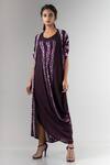 Buy_Nupur Kanoi_Purple Crepe Shibori Jacket With Draped Dress_at_Aza_Fashions