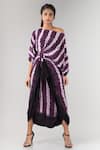 Buy_Nupur Kanoi_Purple Crepe Asymmetric Shibori One Shoulder Dhoti Jumpsuit _at_Aza_Fashions