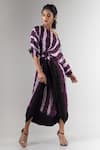 Buy_Nupur Kanoi_Purple Crepe Asymmetric Shibori One Shoulder Dhoti Jumpsuit _Online_at_Aza_Fashions