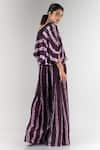 Shop_Nupur Kanoi_Purple Crepe Asymmetric Shibori One Shoulder Top And Pant Set  _at_Aza_Fashions