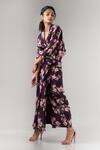 Nupur Kanoi_Purple Crepe V Neck Printed Kaftan Wrap Dress _Online_at_Aza_Fashions