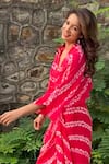 Nupur Kanoi_Pink Crepe Embroidery V Neck Shibori Print Wrap Dress  _Online_at_Aza_Fashions