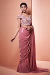 Buy_Niamh By Kriti_Pink Silk Crepe Hand Embroidered Sequins V Work Pre-draped Saree With Blouse _at_Aza_Fashions