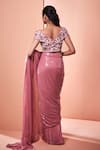 Shop_Niamh By Kriti_Pink Silk Crepe Hand Embroidered Sequins V Work Pre-draped Saree With Blouse _at_Aza_Fashions