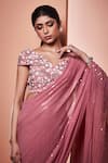 Niamh By Kriti_Pink Silk Crepe Hand Embroidered Sequins V Work Pre-draped Saree With Blouse _Online_at_Aza_Fashions