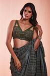 Niamh By Kriti_Green Silk Crepe Hand Embroidered Sequins Textured Pre-draped Saree With Blouse _Online_at_Aza_Fashions