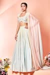 Buy_Niamh By Kriti_Blue Organza, Silk Crepe Bead Work, Pearl Work, Dabka Embroidered Lehenga Set _at_Aza_Fashions