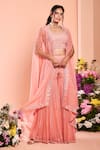 Buy_Niamh By Kriti_Pink Organza Hand Embroidered Resham Work Foil Mirror Cape Sharara Set _at_Aza_Fashions