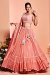 Buy_Niamh By Kriti_Pink Organza Hand Embroidered Pearl Work Round Foil Mirror Lehenga Set _at_Aza_Fashions