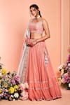 Buy_Niamh By Kriti_Pink Organza Hand Embroidered Pearl Work Round Foil Mirror Lehenga Set _Online_at_Aza_Fashions