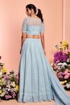 Shop_Niamh By Kriti_Blue Net Bead Work, Pearl Work, Sequins Round Embroidered Bridal Lehenga Set _at_Aza_Fashions