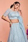 Niamh By Kriti_Blue Net Bead Work, Pearl Work, Sequins Round Embroidered Bridal Lehenga Set _Online_at_Aza_Fashions