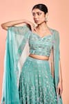 Niamh By Kriti_Blue Organza Hand Embroidered Resham Work Foil Mirror Cape Sharara Set _Online_at_Aza_Fashions