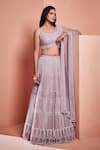 Niamh By Kriti_Purple Silk Organza Hand Embroidered Pearl Work Sweetheart Bridal Lehenga Set _Online_at_Aza_Fashions