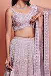 Shop_Niamh By Kriti_Purple Silk Organza Hand Embroidered Pearl Work Sweetheart Bridal Lehenga Set _Online_at_Aza_Fashions