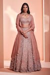 Buy_Niamh By Kriti_Peach Italian Organza Hand Embroidered Pearl Work Crystal Bridal Lehenga Set _at_Aza_Fashions