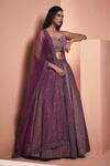 Niamh By Kriti_Purple Lycra Net Sequins, Glass Drops Square Notched Work Bridal Lehenga Set_Online_at_Aza_Fashions