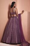 Shop_Niamh By Kriti_Purple Lycra Net Sequins, Glass Drops Square Notched Work Bridal Lehenga Set_at_Aza_Fashions