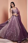 Buy_Niamh By Kriti_Purple Lycra Net Sequins, Glass Drops Square Notched Work Bridal Lehenga Set_at_Aza_Fashions