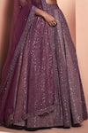 Shop_Niamh By Kriti_Purple Lycra Net Sequins, Glass Drops Square Notched Work Bridal Lehenga Set_Online_at_Aza_Fashions