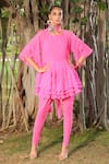 Buy_Nikasha_Pink Georgette Round Pleated Layered Kurta Set _at_Aza_Fashions