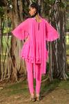 Shop_Nikasha_Pink Georgette Round Pleated Layered Kurta Set _at_Aza_Fashions