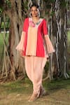 Buy_Nikasha_Peach Georgette V Neck Short Tunic And Dhoti Pant Set _at_Aza_Fashions