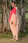 Nikasha_Peach Georgette V Neck Short Tunic And Dhoti Pant Set _Online_at_Aza_Fashions