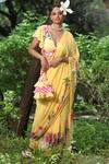 Buy_Nikasha_White Georgette Embroidery V Neck Leheriya Saree With Blouse _at_Aza_Fashions