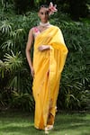 Shop_Nikasha_Yellow Chanderi Saree With Blouse _at_Aza_Fashions