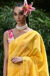 Nikasha_Yellow Chanderi Saree With Blouse _Online_at_Aza_Fashions