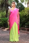Buy_Nikasha_Green Georgette Halter Pre-draped Saree With Blouse _at_Aza_Fashions