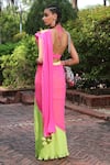 Shop_Nikasha_Green Georgette Halter Pre-draped Saree With Blouse _at_Aza_Fashions
