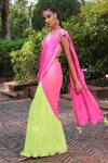 Nikasha_Green Georgette Halter Pre-draped Saree With Blouse _Online_at_Aza_Fashions