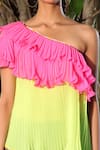 Shop_Nikasha_Green Georgette Asymmetric One Shoulder Ruffle Top _Online_at_Aza_Fashions