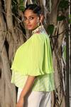 Buy_Nikasha_Green Georgette Cape Mandarin Collar Pleated With Leheriya Top _Online_at_Aza_Fashions