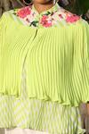 Shop_Nikasha_Green Georgette Cape Mandarin Collar Pleated With Leheriya Top _Online_at_Aza_Fashions