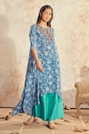 Buy_Namrata Lakhotia_Blue Crepe Embroidery Round Printed Kurta And Palazzo Set _at_Aza_Fashions