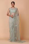 Buy_Neeta Lulla_Green Tulle U Neck Striped Embellished Saree With Blouse _at_Aza_Fashions