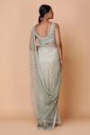 Shop_Neeta Lulla_Green Tulle U Neck Striped Embellished Saree With Blouse _at_Aza_Fashions