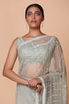 Neeta Lulla_Green Tulle U Neck Striped Embellished Saree With Blouse _Online_at_Aza_Fashions