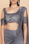 Shop_Neeta Lulla_Grey Tulle Embroidery U Neck Pre-draped Saree With Blouse For Women_at_Aza_Fashions