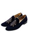 Buy_Kora By Nilesh Mitesh_Blue Embroidered Handcrafted Velvet Loafers_at_Aza_Fashions