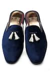 Shop_Kora By Nilesh Mitesh_Blue Plain Suede Slip Ons _at_Aza_Fashions