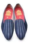 Shop_Kora By Nilesh Mitesh_Blue Plain Striped Juttis _at_Aza_Fashions