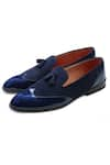 Buy_Kora By Nilesh Mitesh_Blue Plain Handcrafted Tassel Loafers _at_Aza_Fashions